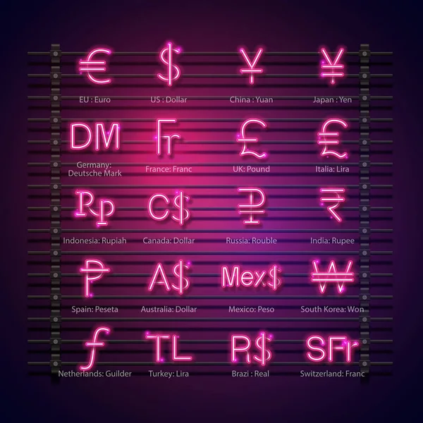 Currency Icon Neon Style Pink Currency Icon — Vetor de Stock
