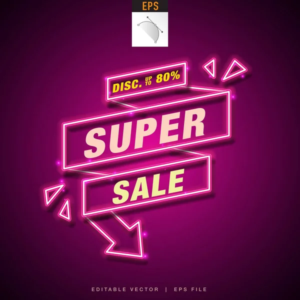Super Sale Promotion Pink Neon Sign — 스톡 벡터