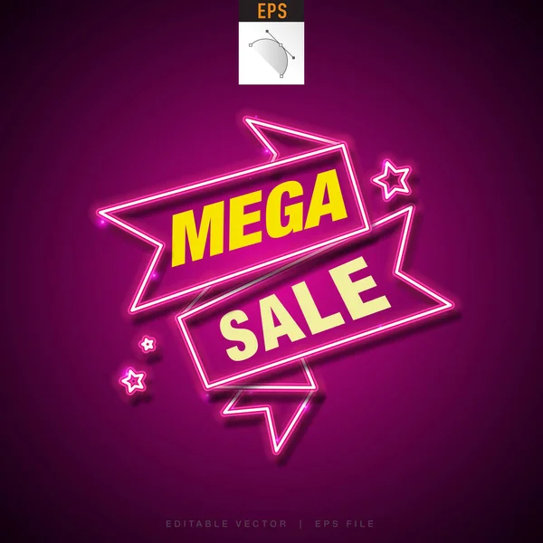 Mega Sale Neon Banner Pink Neon Sign — 스톡 벡터
