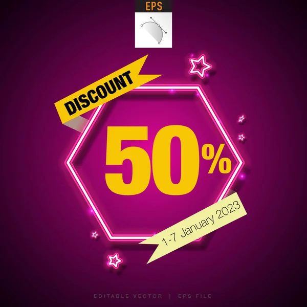 Discount Neon Banner Pink Neon Sign — 스톡 벡터