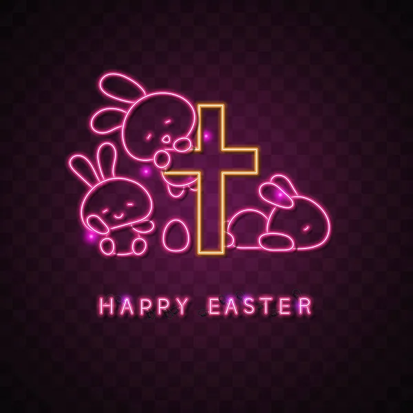 Feliz Diseño Pascua Diseño Neón Conejo Para Pascua — Vector de stock