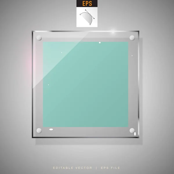Glasbanner Vorhanden Glasrahmen Vorhanden Banner Mit Grünem Quadrat — Stockvektor