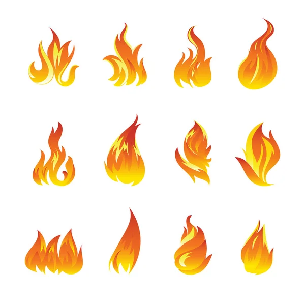Fuego Llama Naranja Vetor Fondo Conjunto Caliente — Vector de stock