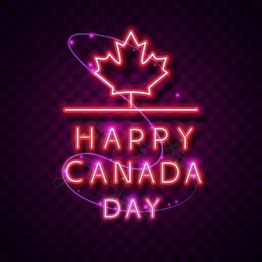 Mutlu Kanada günü, mutlu Kanada günü, mutlu Kanada günü, neon, ışık, parıltı, işaret, parlak, lamba, karanlık, arka plan, 