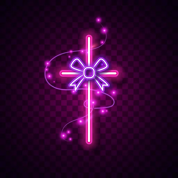Roze Neon Ontwerp Licht Gloed Religieus Achtergrond Donker Teken Christen — Stockvector