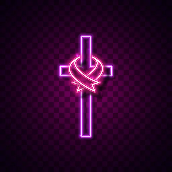 Rosa Neon Disegno Luce Bagliore Religioso Sfondo Scuro Segno Cristiano — Vettoriale Stock