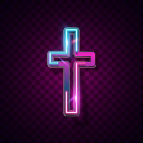 Neon Luz Sinal Brilho Brilho Fundo Cruz Jesus Católico Cristão — Vetor de Stock