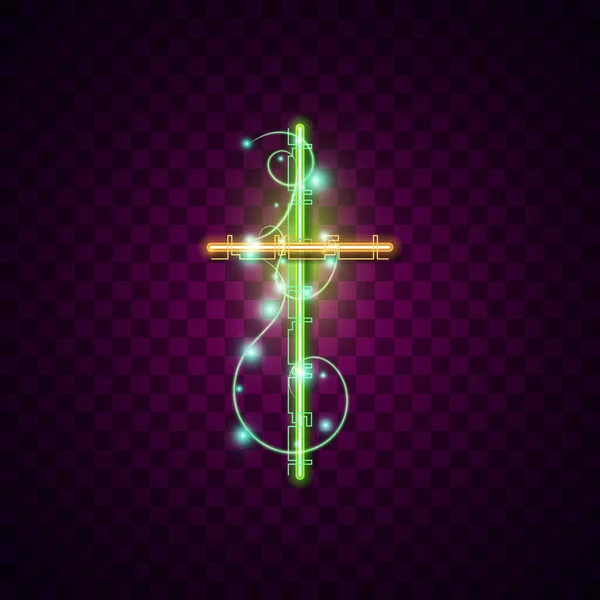 Neon Light Sign Glow Glowing Background Cross Jesus Catholic Christian — 图库矢量图片
