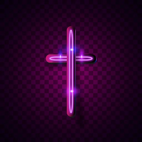Neon Licht Gloed Gloeiend Glanzend Achtergrond Vector Kruis Jezus Christen — Stockvector