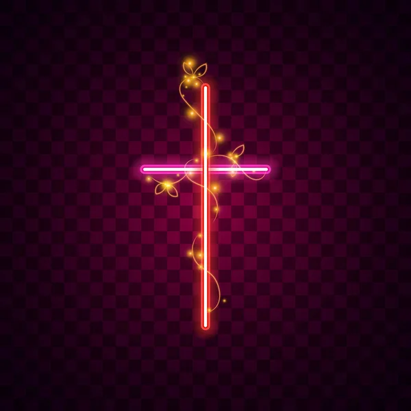 Neon Light Glow Glowing Shiny Background Vector Cross Jesus Christian — 图库矢量图片