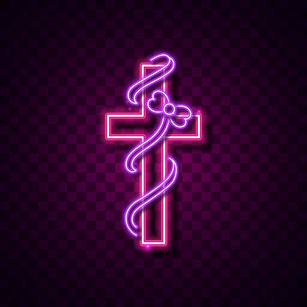 Neon Light Glow Glowing Shiny Background Vector Cross Jesus Christian — 图库矢量图片