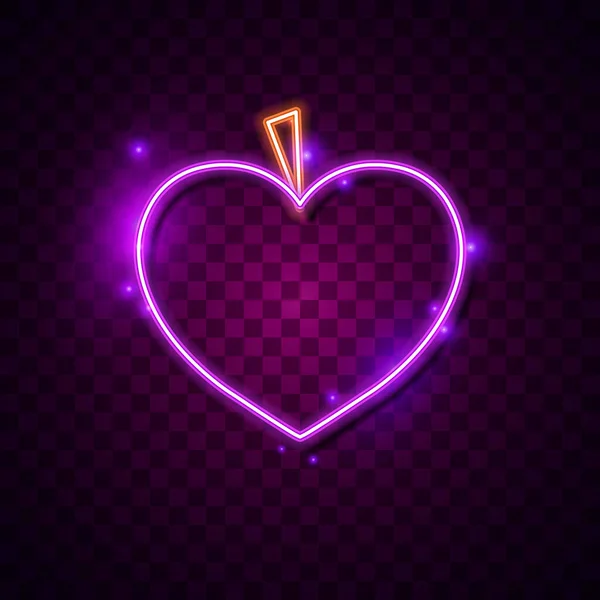 Neon Light Sign Glow Glowing Background Heart Love Purple Banner — Stock Vector