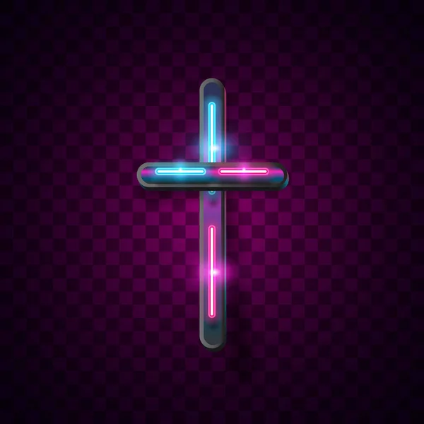 Neon Terang Tanda Bercahaya Bersinar Latar Belakang Salib Yesus Katolik - Stok Vektor