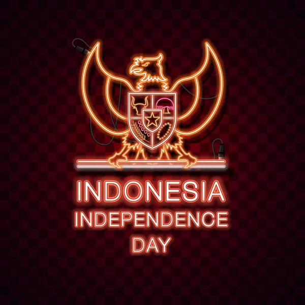 Lycklig Självständighetsdag Indonesien Augusti 1945 Kemerdekaan Garuda Vektor Bakgrund Neon — Stock vektor