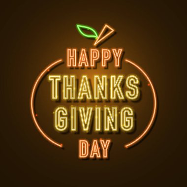 Vektör, şükran günü, gün, neon, işaret, ışık, parıltı, turuncu,
