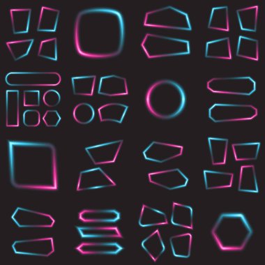 Set, soyut, pankart, vektör, arkaplan, pembe, baloncuk, konuşma, renkli, teknoloji, geleceksel, oyun, neon,