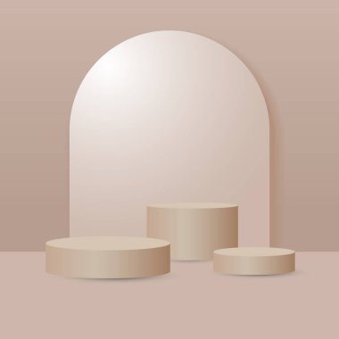Ürün sunumu, modelleme, kozmetik ürünler, podyum, sahne kaidesi veya platformu. Vektör illüstrasyonu