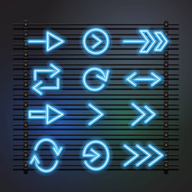 Neon vektör okları koyu arkaplana karalama yapar. Tasarım elemanı vektör çizimi.