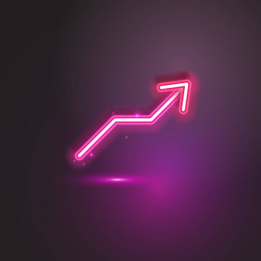 Koyu arkaplanda pembe neon ok fotokopi alanı dijital büyüme kavramı