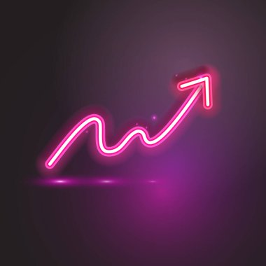 Koyu arkaplanda pembe neon ok fotokopi alanı dijital büyüme kavramı
