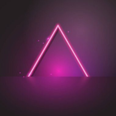 Koyu arkaplanda pembe üçgen neon pankartın vektörü