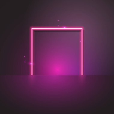 Koyu arkaplanda pembe kare neon pankartın taşıyıcısı