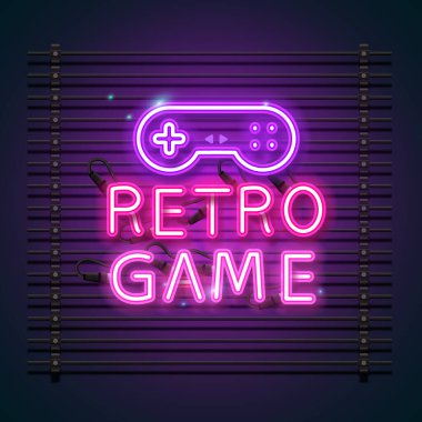 Retro oyun neon logosunun vektörü. 