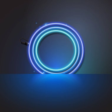 Koyu arkaplanda daire neon pankartın taşıyıcısı.