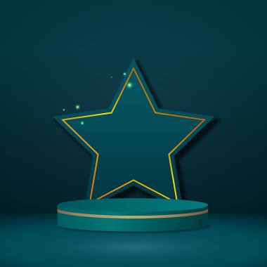 Yıldız arkaplanlı ürününüz için boş mavi podyum.