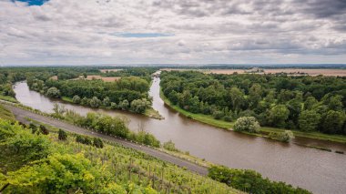 Melnik yakınlarında Vltava ve Elbe nehirlerinin kesiştiği üzüm bağları, bulutlu hava