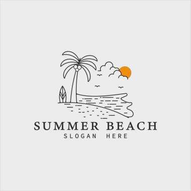 Plaj logosu çizgisi sanat vektör çizimi şablonu grafik tasarımı sörfü