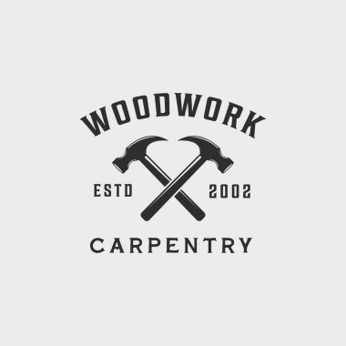 Çekiç marangozluk logosu vintage vektör illüstrasyon şablonu ikon grafik tasarımı