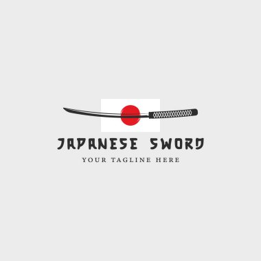 Japon kılıcı logosu, klasik vektör illüstrasyon konsepti şablon tasarımı
