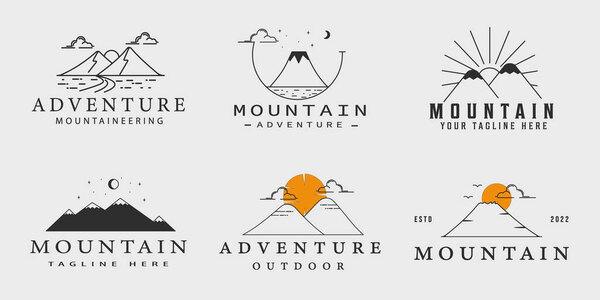 set of mountain line art logo simple vector illustration template icon graphic design