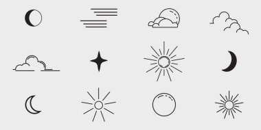 Simge güneş ve ay logo hattı sanat vintage vektör illüstrasyon ikon grafik tasarımı seti