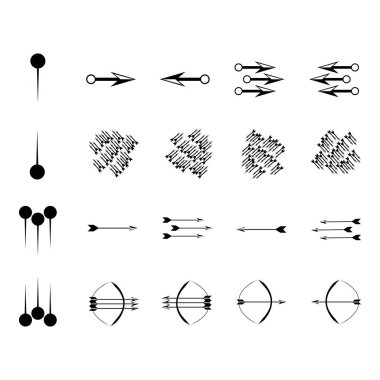 Beyaz yalıtılmış yeni stil siyah vektör okları kümesi. Ok vektör simgesi. Oklar vektör illüstrasyon koleksiyonu