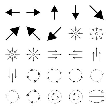 Beyaz yalıtılmış yeni stil siyah vektör okları kümesi. Ok vektör simgesi. Oklar vektör illüstrasyon koleksiyonu