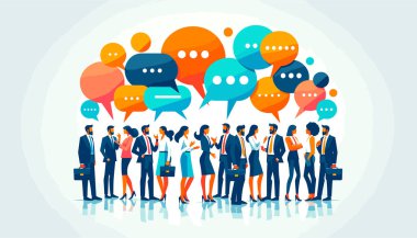 16.9 düz vektör tasarımı el değmemiş beyaz bir zemin üzerinde, çeşitli soylardan gelen renkli iş adamlarının bir araya gelişini resmediyor..