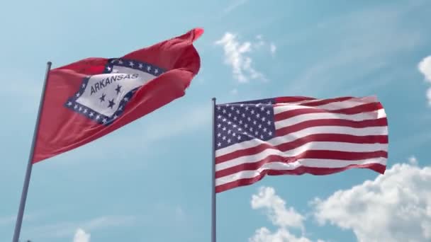 Bandeira Arkansas Bandeira Dos Eua Uma Onda Realista Mastro Bandeira — Vídeo de Stock