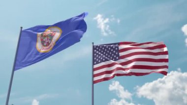Minnesota bayrağı ve ABD bayrağı bayrak direğinde güçlü bir rüzgar üzerinde mavi gökyüzünde ekran koruyucu ya da giriş olarak dalgalanır. Minnesota Eyaleti ve Amerika Birleşik Devletleri