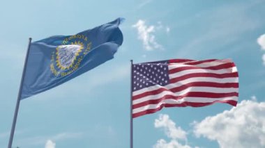Güney Dakota ve Amerika bayrak direğinde güçlü bir rüzgarda mavi gökyüzünde ekran koruyucu ya da giriş olarak dalgalanırlar. Güney Dakota Eyaleti ve Amerika Birleşik Devletleri