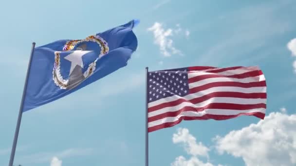 Bandeira Das Ilhas Marianas Norte Bandeira Dos Eua Uma Onda — Vídeo de Stock