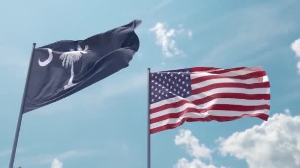 Bandeira Carolina Sul Bandeira Dos Eua Uma Onda Realista Mastro — Vídeo de Stock