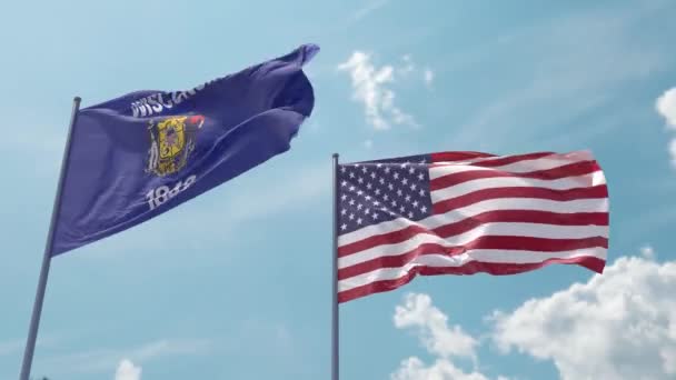 Bandeira Wisconsin Bandeira Dos Eua Uma Onda Realista Mastro Bandeira — Vídeo de Stock