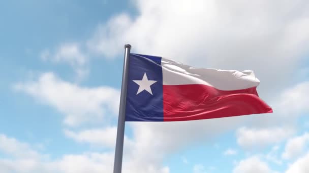 Primer Plano Grandeza Bandera Texas Sobre Asta Bandera Despliega Primer — Vídeos de Stock