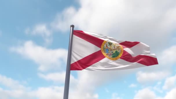 Florida Close Grandeur Florida Flag Atop Flagpole Unfolds Close Transitioning — Stock Video