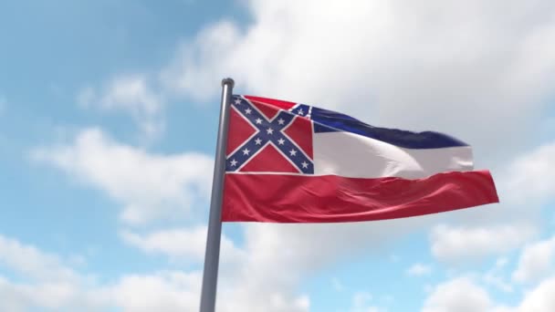 Mississippi Close Grandeur Inglés Bandera Mississippi Sobre Asta Bandera Despliega — Vídeo de stock