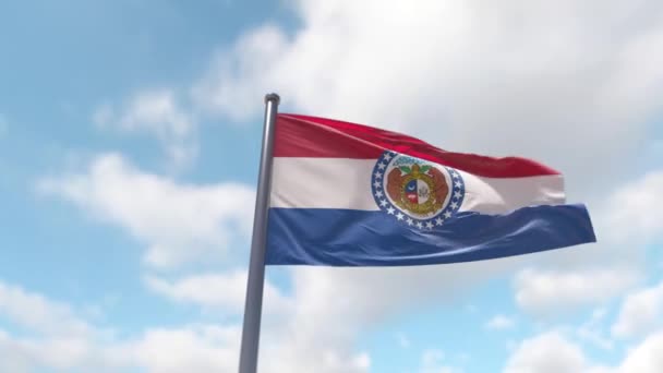Missouri Blízka Velkoleposti Missourská Vlajka Vlajkovém Stožáru Rozvíjí Detailním Záběru Stock Video