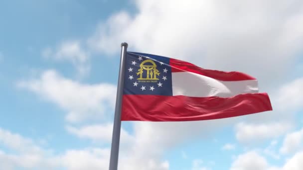 Från Närbild Till Storslagenhet Georgiens Flagga Ovanpå Flaggstång Vecklar Sig — Stockvideo