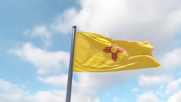 Cerca Grandeur Bandera Nuevo México Sobre Asta Bandera Despliega Primer — Vídeo de stock